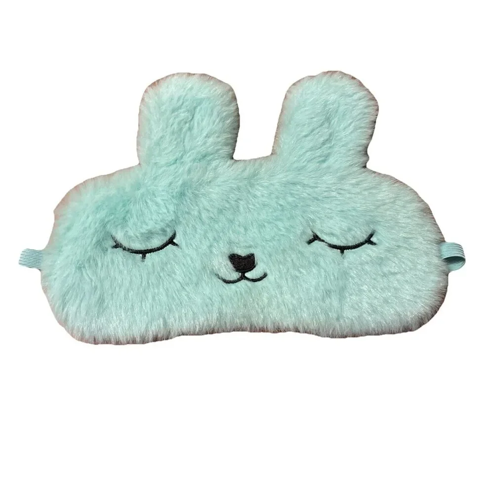 Green Bunny Plush And Satin Sleep Mask Rabbit Blindfold